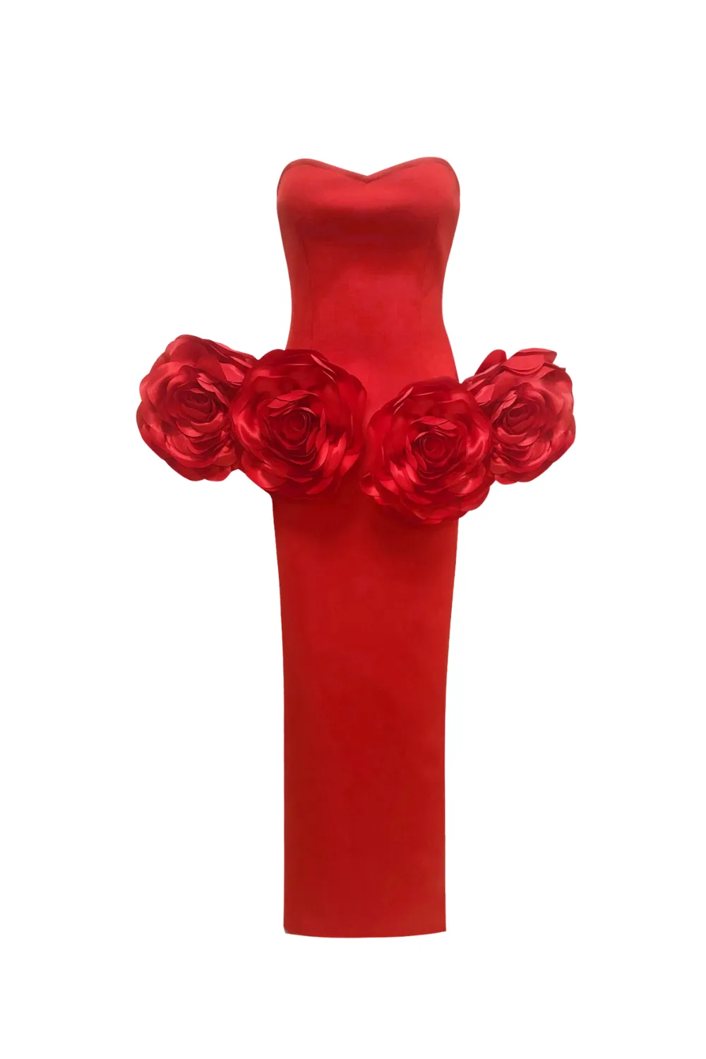 red strapless maxi dress with flower embellishments Gloria Lanvin