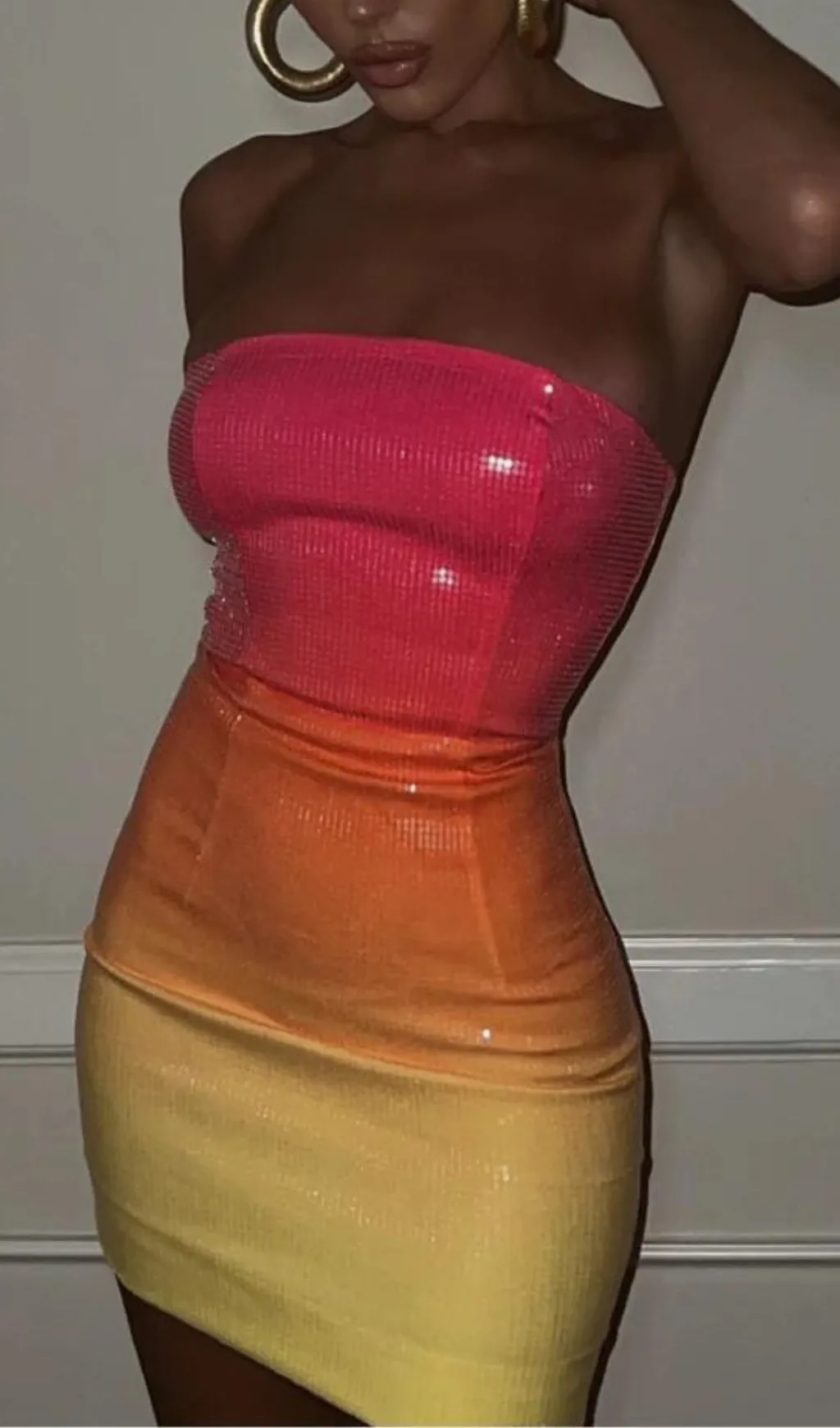 RED-YELLOW GRADIENT STRAPLESS MINI DRESS Gloria Lanvin