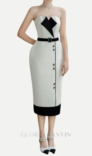 Regina Pegged Semi-Heart Neck Tweed Midi Dress Gloria Lanvin