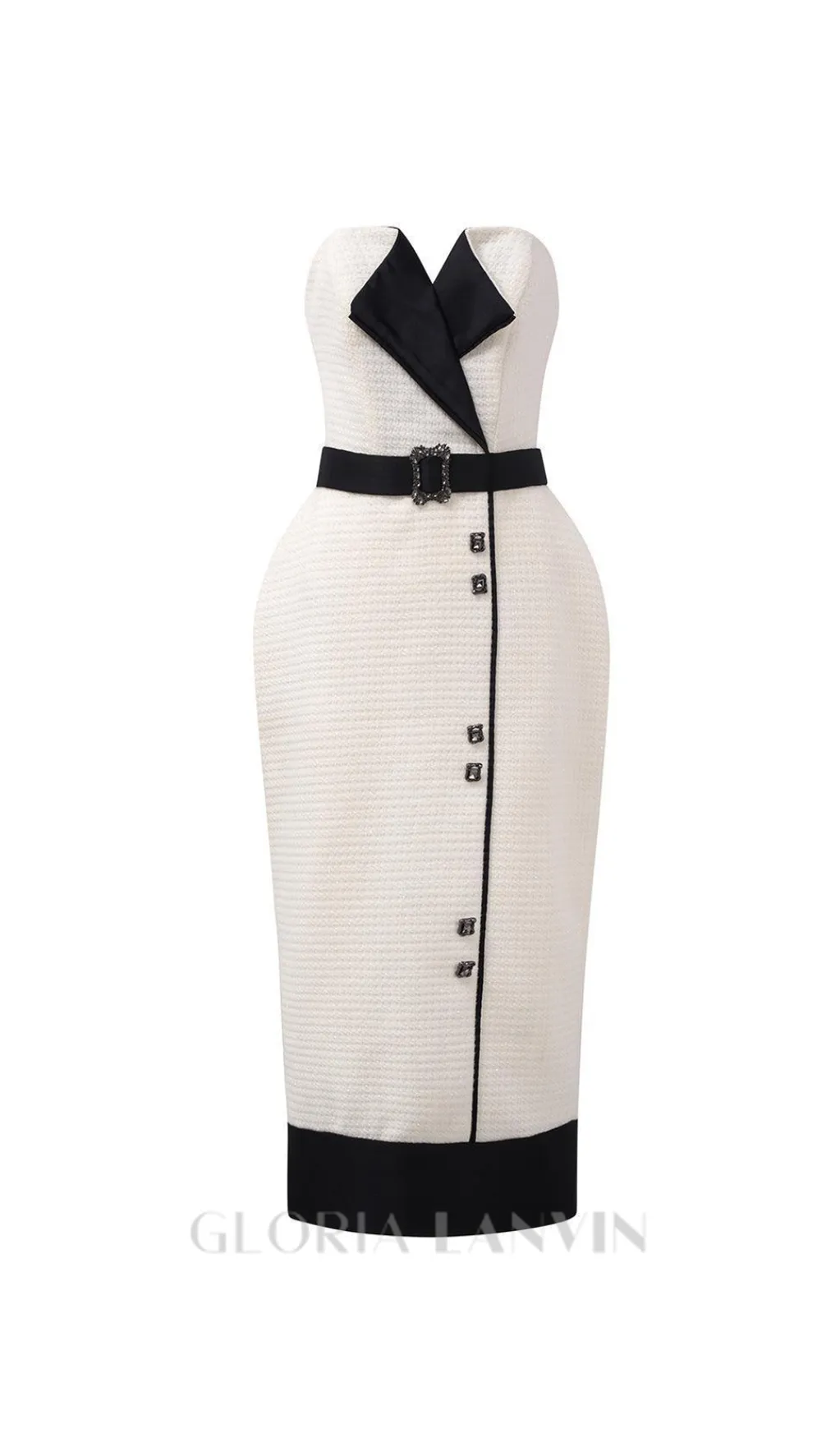Regina Pegged Semi-Heart Neck Tweed Midi Dress Gloria Lanvin