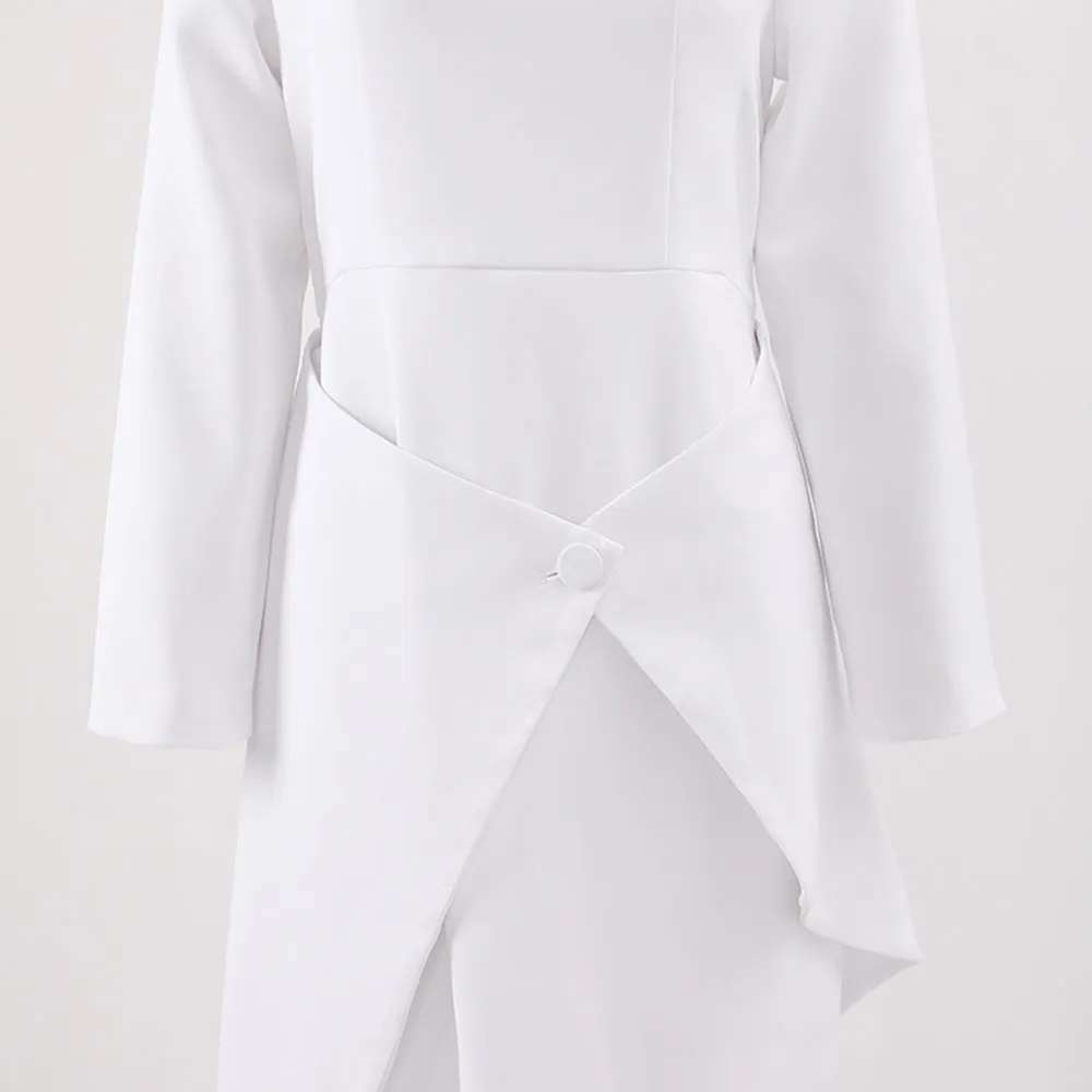 REGINA WHITE ASYMMETRIC NECK POLYCOTTON SHEATH MIDI DRESS Gloria Lanvin