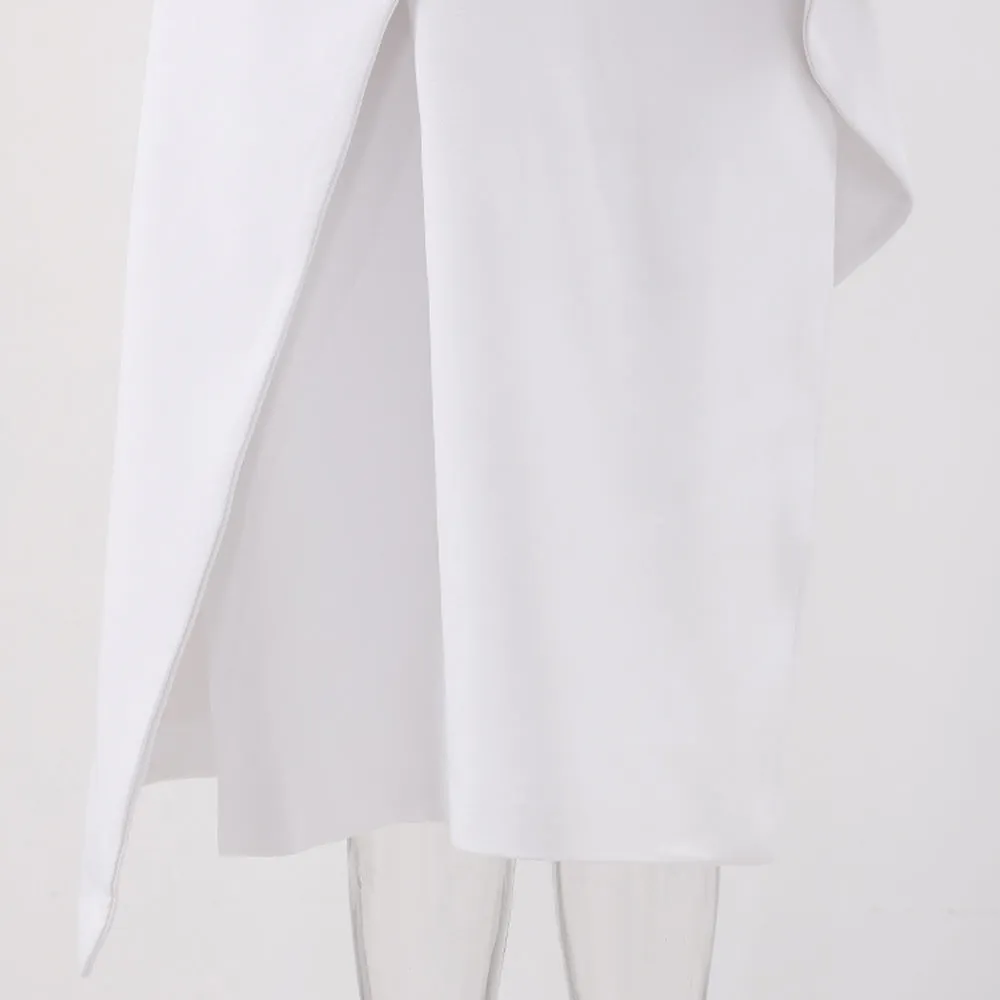 REGINA WHITE ASYMMETRIC NECK POLYCOTTON SHEATH MIDI DRESS Gloria Lanvin