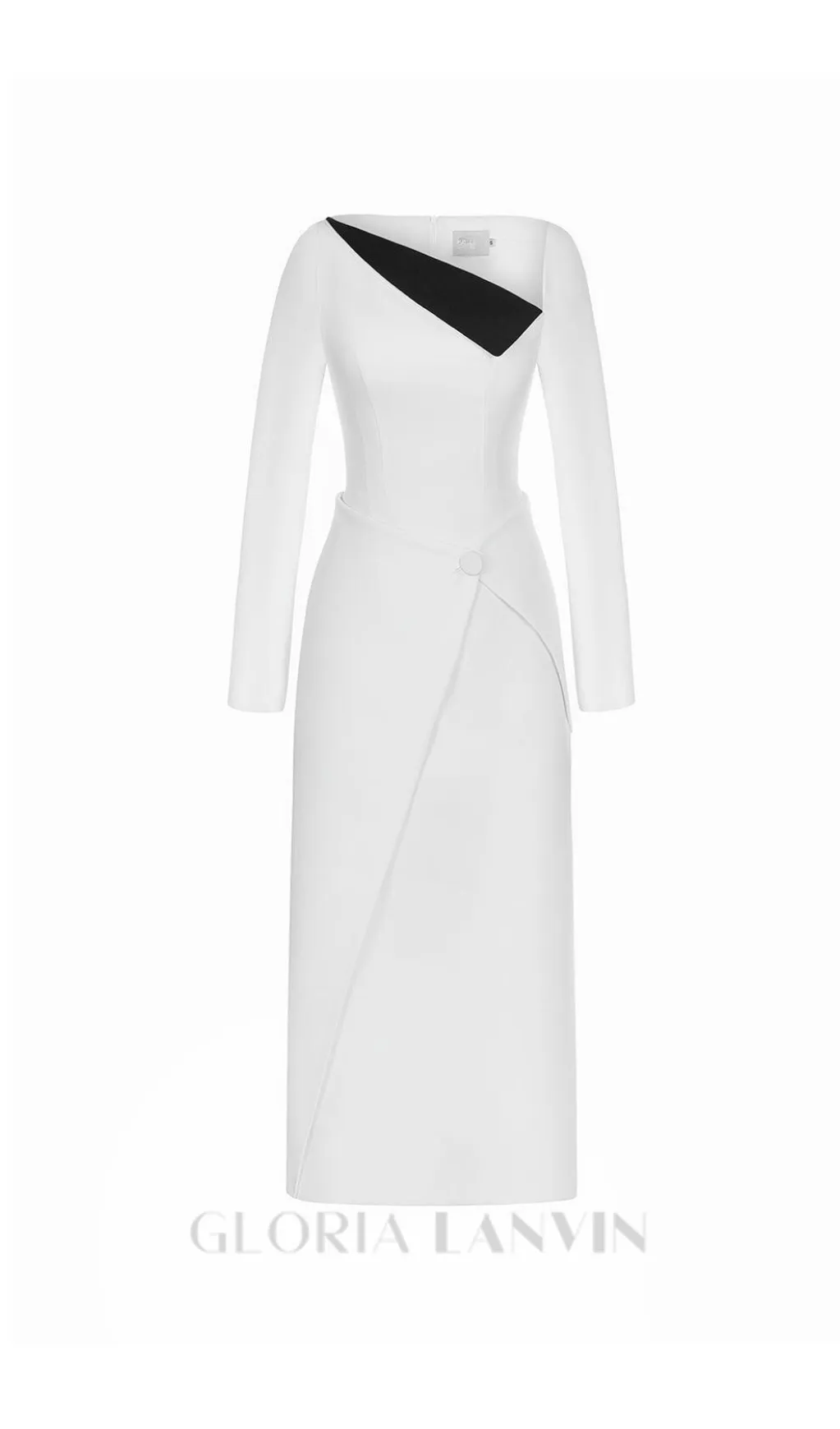 REGINA WHITE ASYMMETRIC NECK POLYCOTTON SHEATH MIDI DRESS Gloria Lanvin