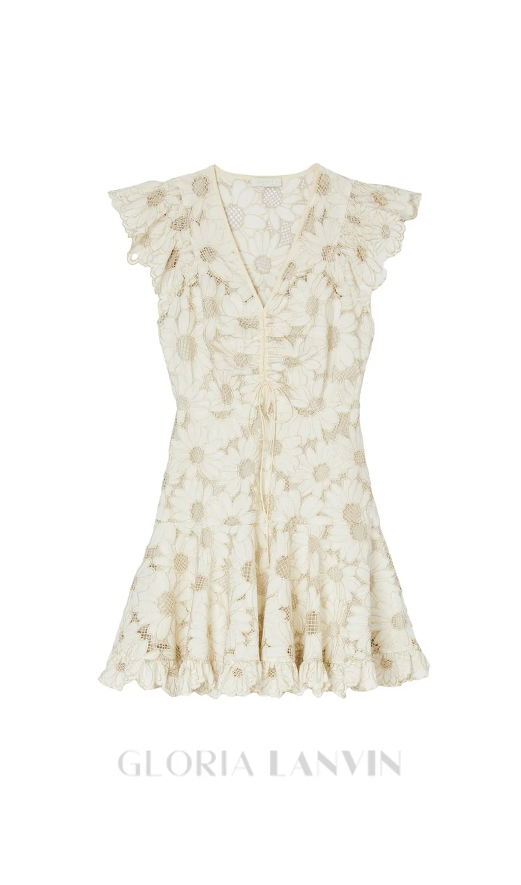 RENATA DAISY GUIPURE V NECK MINI DRESS Gloria Lanvin