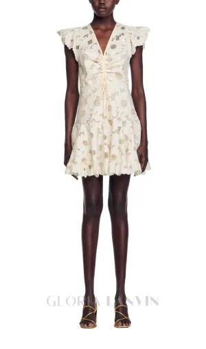 RENATA DAISY GUIPURE V NECK MINI DRESS Gloria Lanvin