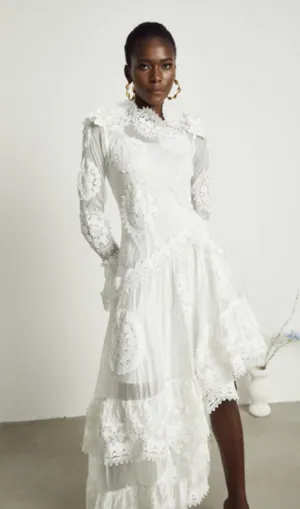 Rene lace floral embroidered semi-sheer midi dress Gloria Lanvin
