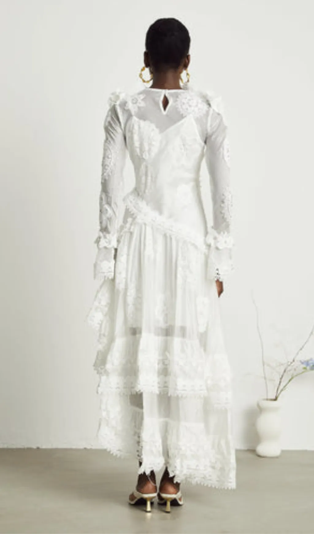 Rene lace floral embroidered semi-sheer midi dress Gloria Lanvin
