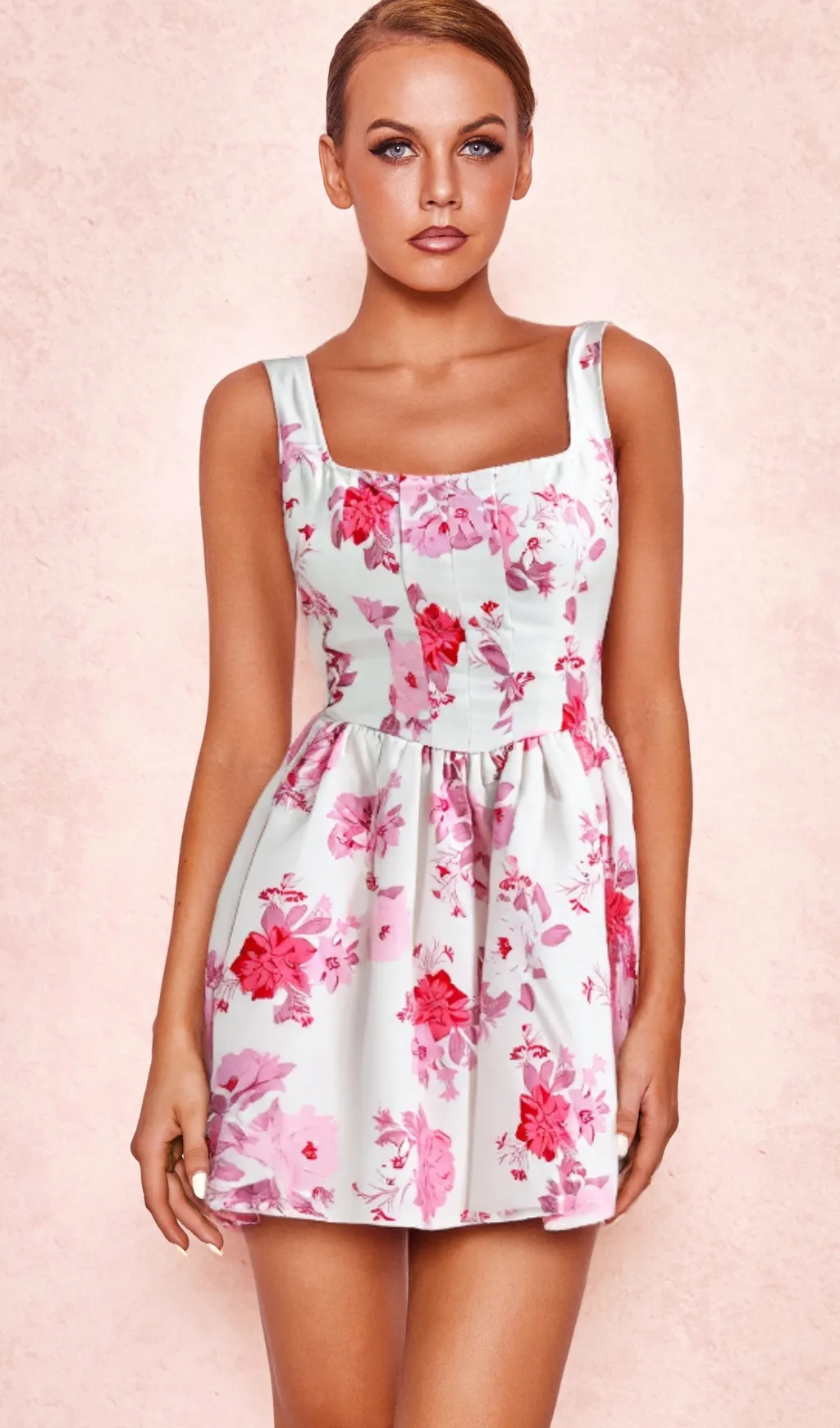 RETALE PINK FLORAL FLARED MINI DRESS Gloria Lanvin