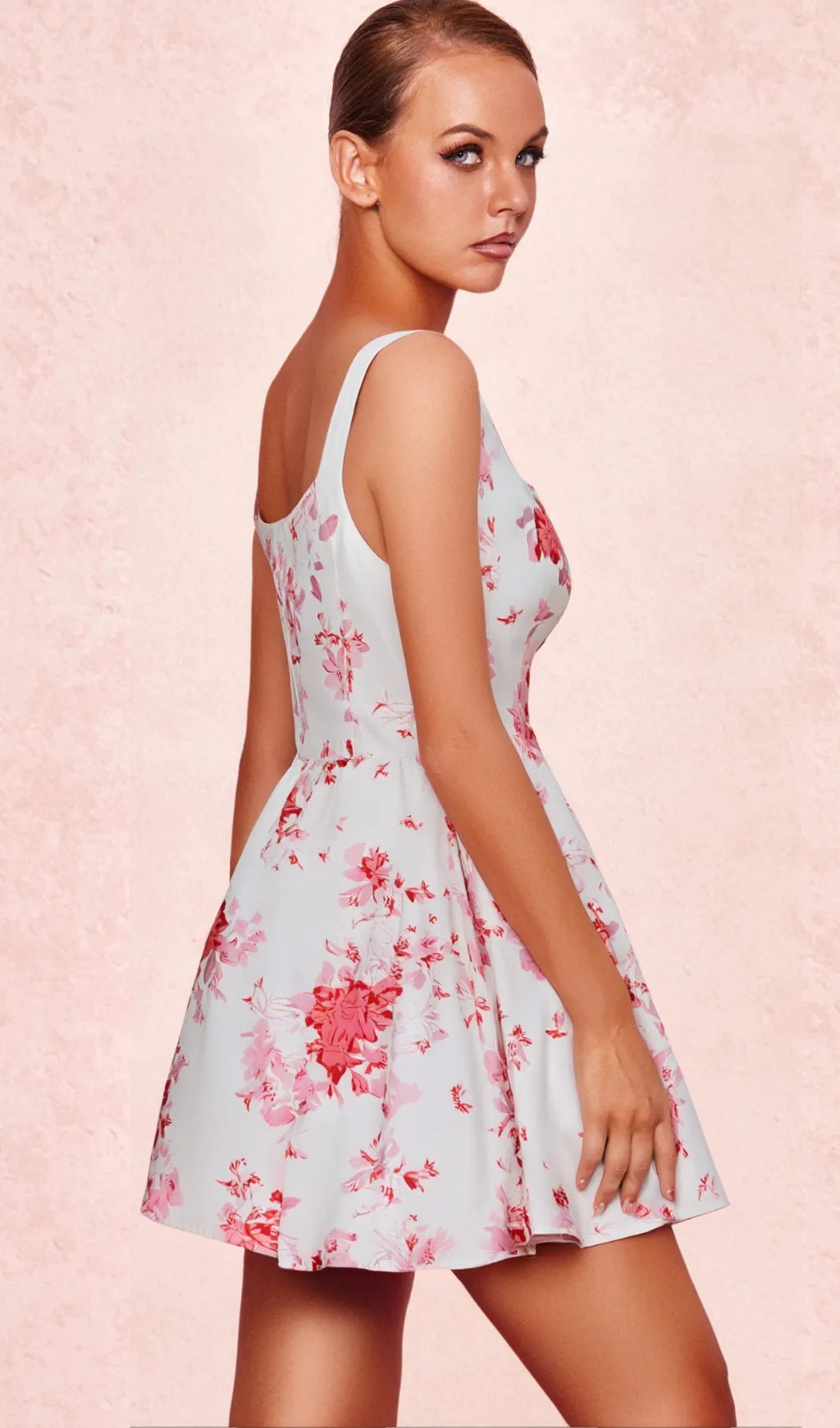 RETALE PINK FLORAL FLARED MINI DRESS Gloria Lanvin