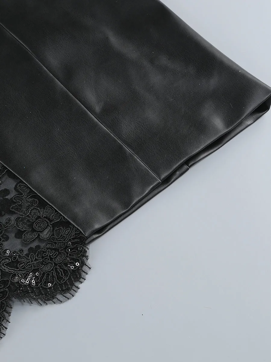 Retha Faux Leather Lace Maxi Dress in black Gloria Lanvin