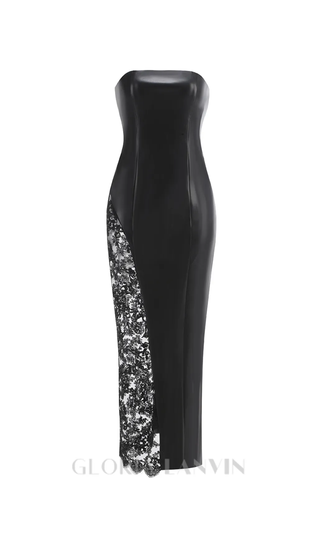 Retha Faux Leather Lace Maxi Dress in black Gloria Lanvin