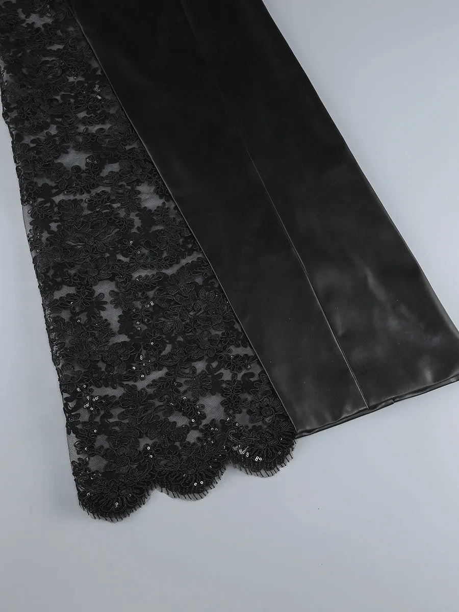 Retha Faux Leather Lace Maxi Dress in black Gloria Lanvin