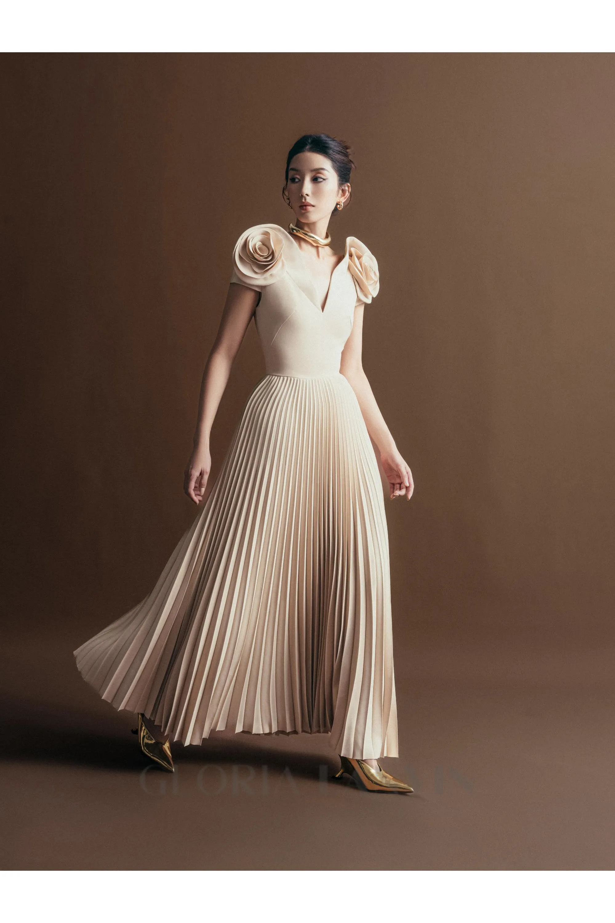 rhapsody floral embellished pleated midi dress Gloria Lanvin
