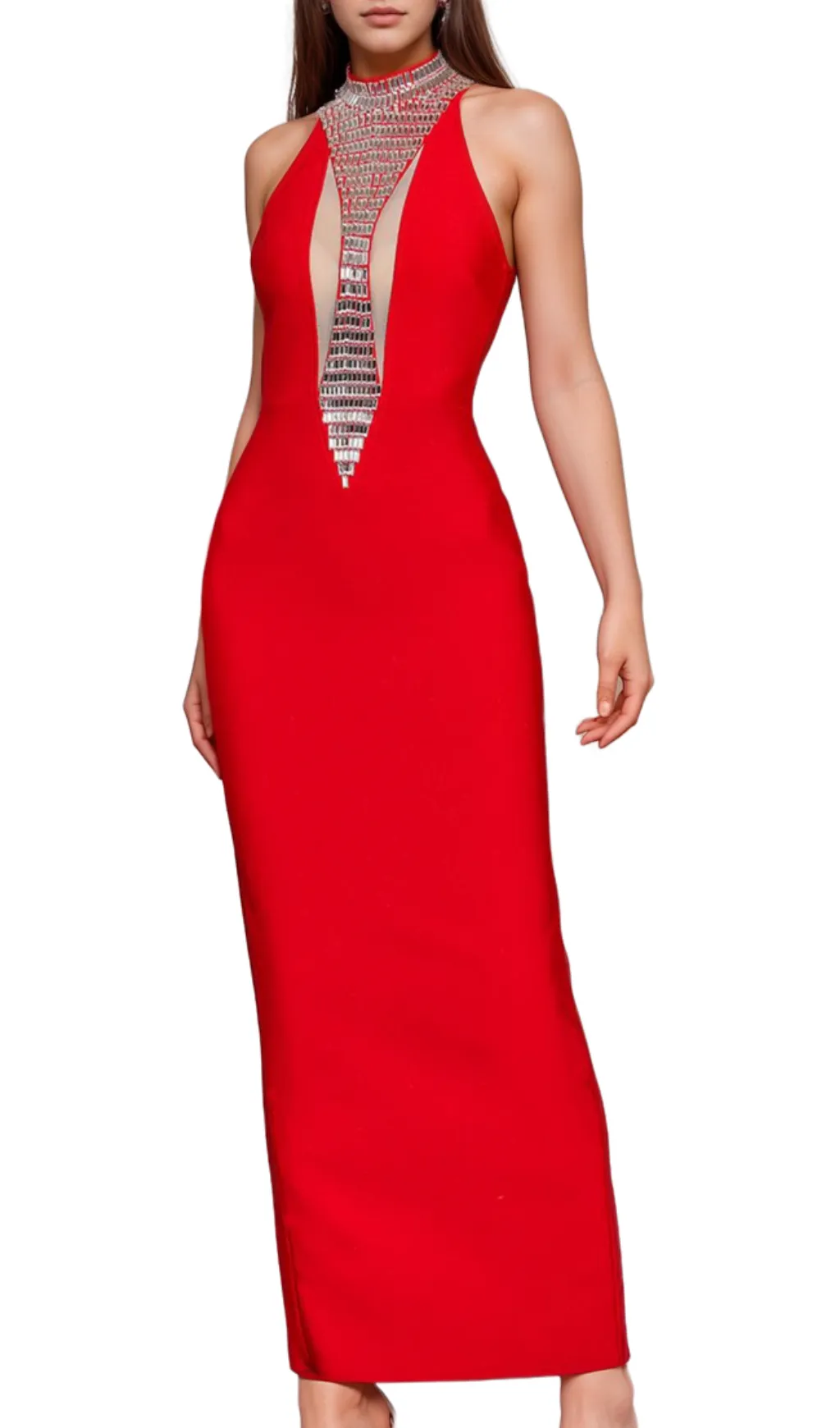 Rhinestone Bandage maxi Dress in red Gloria Lanvin