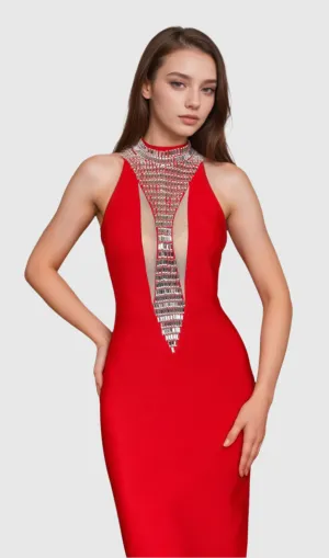 Rhinestone Bandage maxi Dress in red Gloria Lanvin