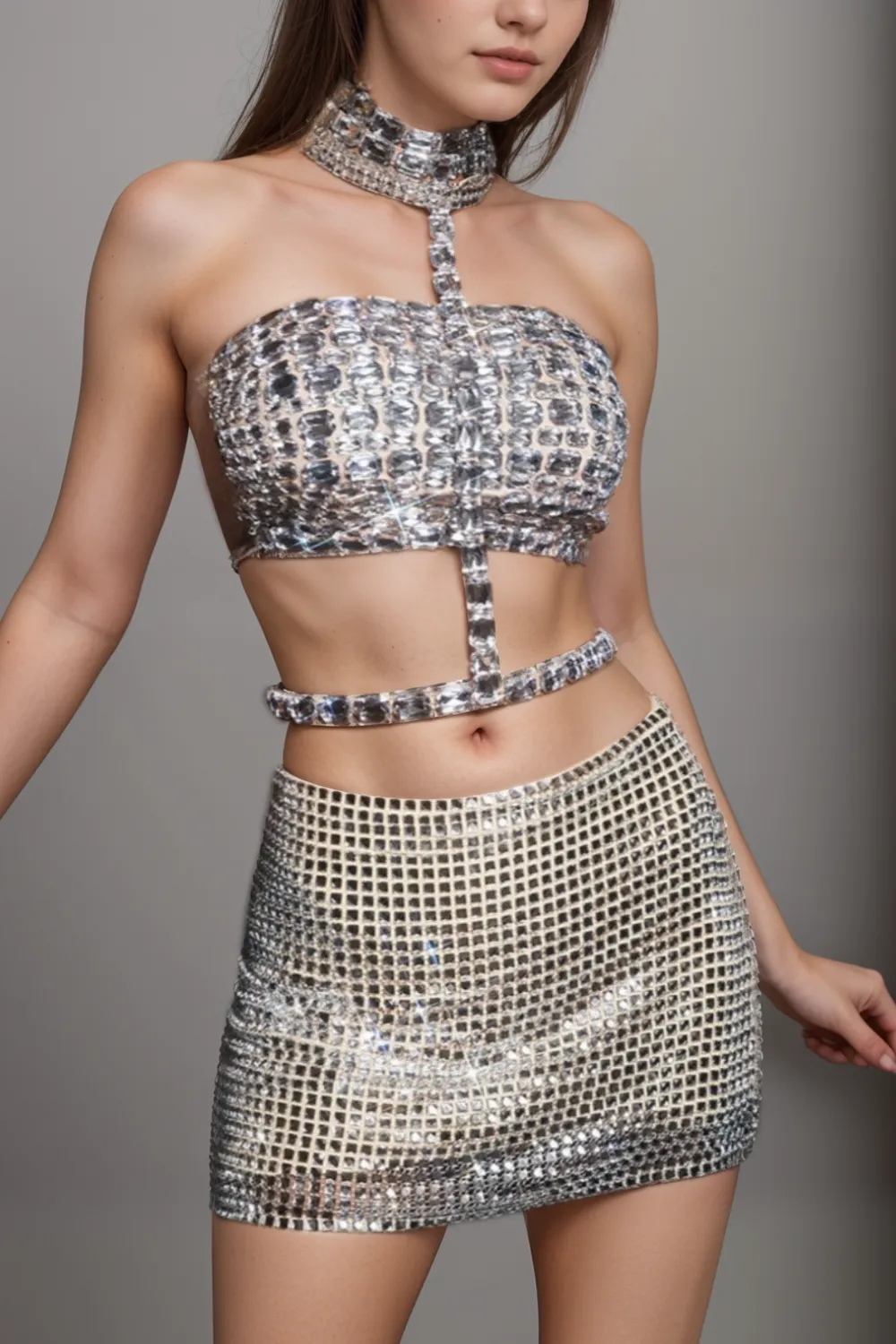RHINESTONE CUTOUT CROP TOP Gloria Lanvin