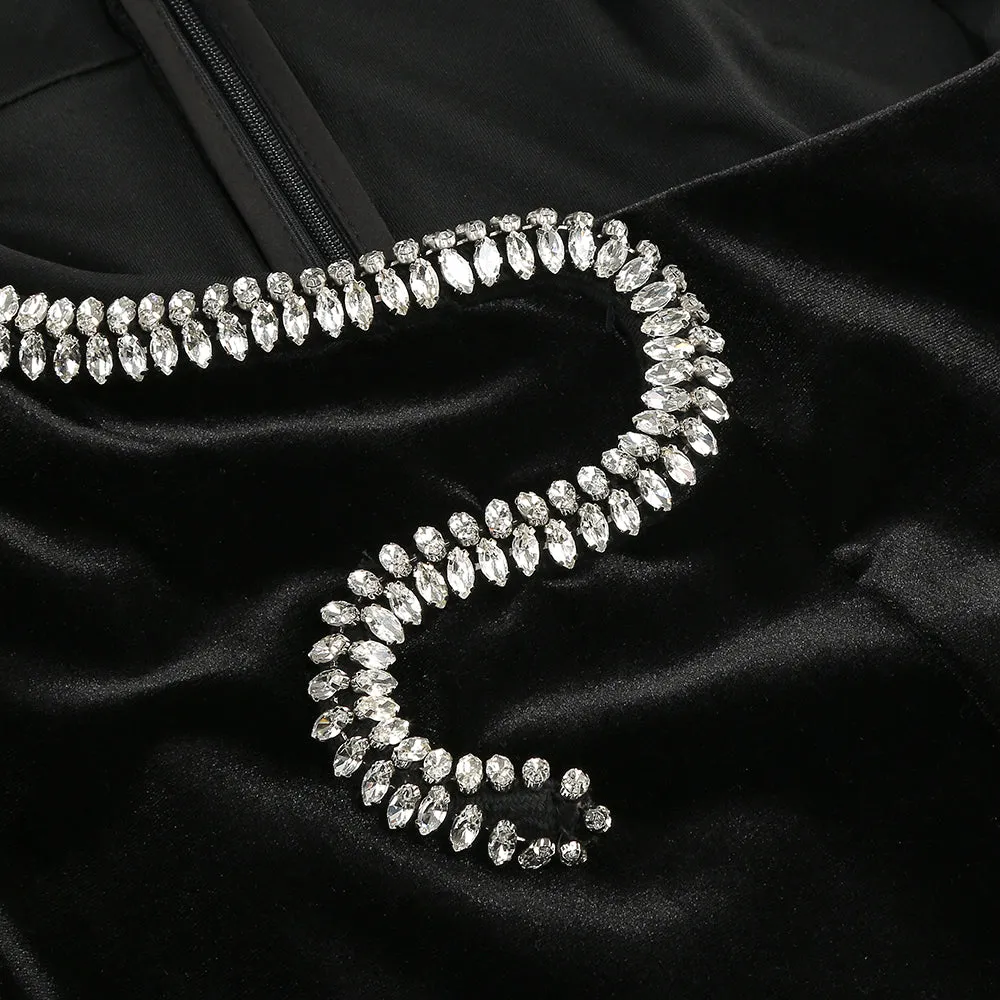 Rhinestone Embellished Floor-Length Dress in black Gloria Lanvin