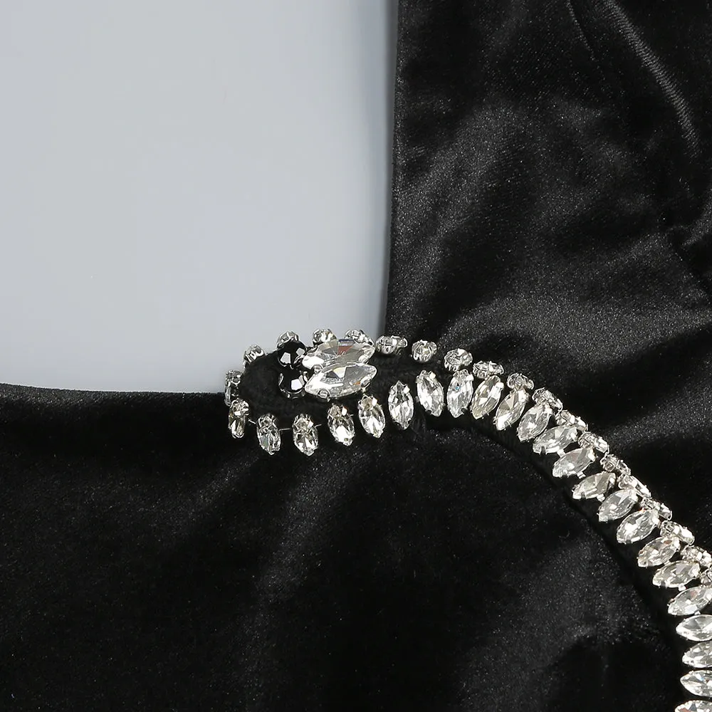 Rhinestone Embellished Floor-Length Dress in black Gloria Lanvin