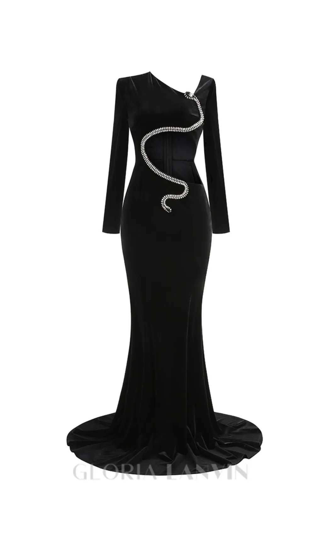 Rhinestone Embellished Floor-Length Dress in black Gloria Lanvin