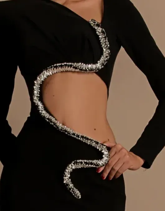 Rhinestone Embellished Floor-Length Dress in black Gloria Lanvin
