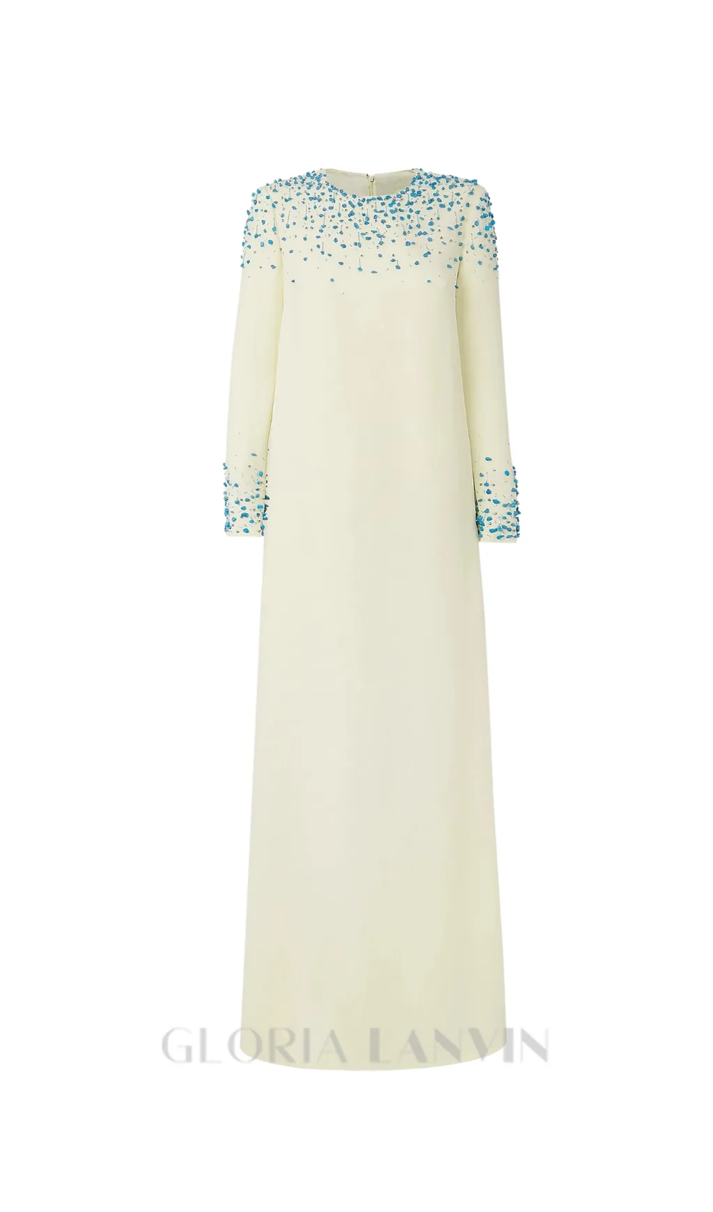 Rhinestone embellished Round Neck Maxi Dress in beige Gloria Lanvin