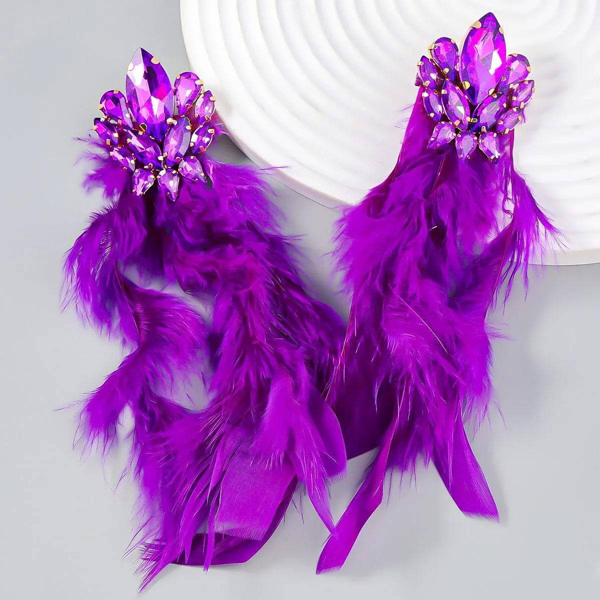 RHINESTONE FEATHER EARRINGS Gloria Lanvin