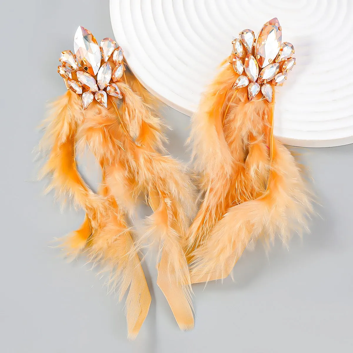 RHINESTONE FEATHER EARRINGS Gloria Lanvin