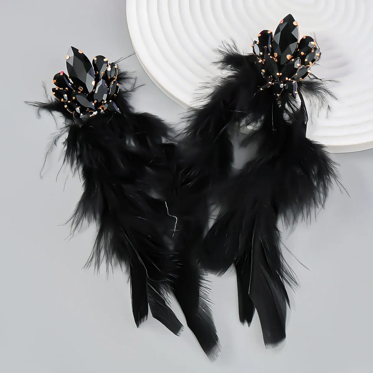 RHINESTONE FEATHER EARRINGS Gloria Lanvin