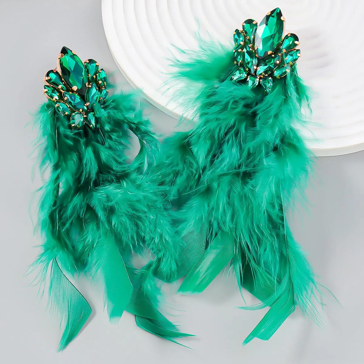 RHINESTONE FEATHER EARRINGS Gloria Lanvin
