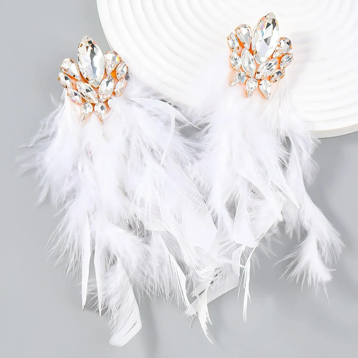 RHINESTONE FEATHER EARRINGS Gloria Lanvin