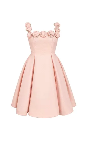 RHINESTONE ROSE APPLIQUE MINI DRESS IN PINK Gloria Lanvin