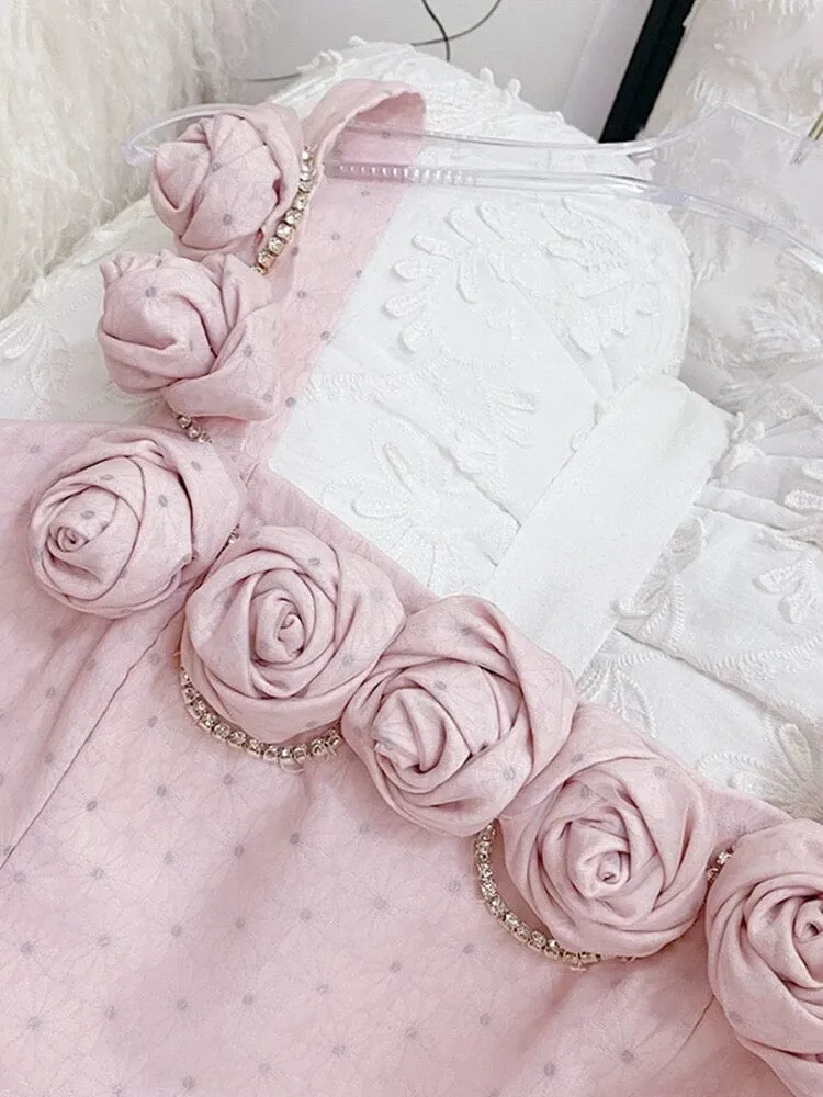 RHINESTONE ROSE APPLIQUE MINI DRESS IN PINK Gloria Lanvin