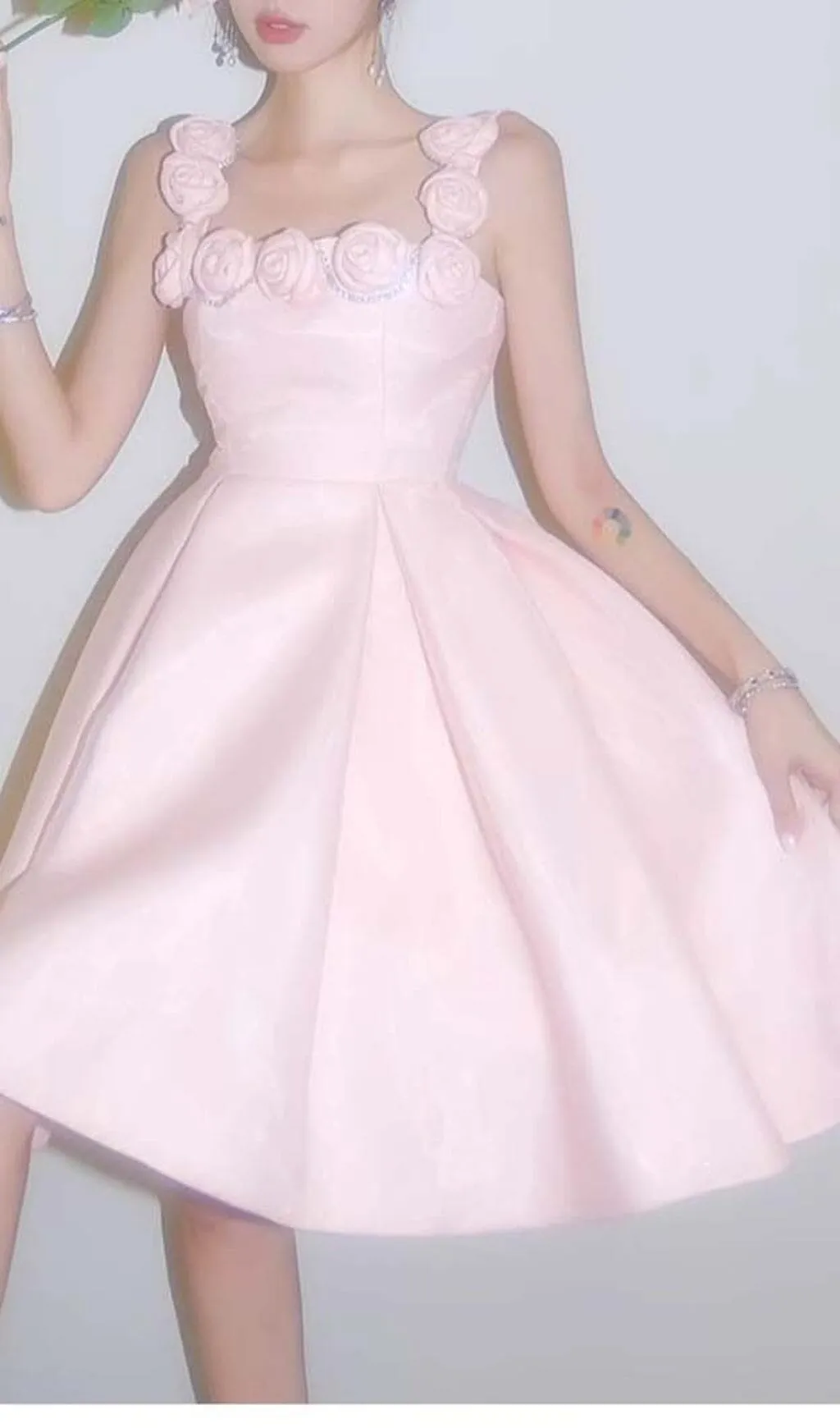 RHINESTONE ROSE APPLIQUE MINI DRESS IN PINK Gloria Lanvin
