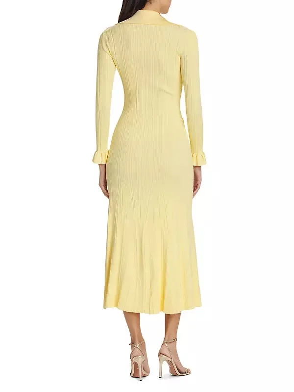 Rib-Knit Fluted Midi Shirt dress in yellow Gloria Lanvin