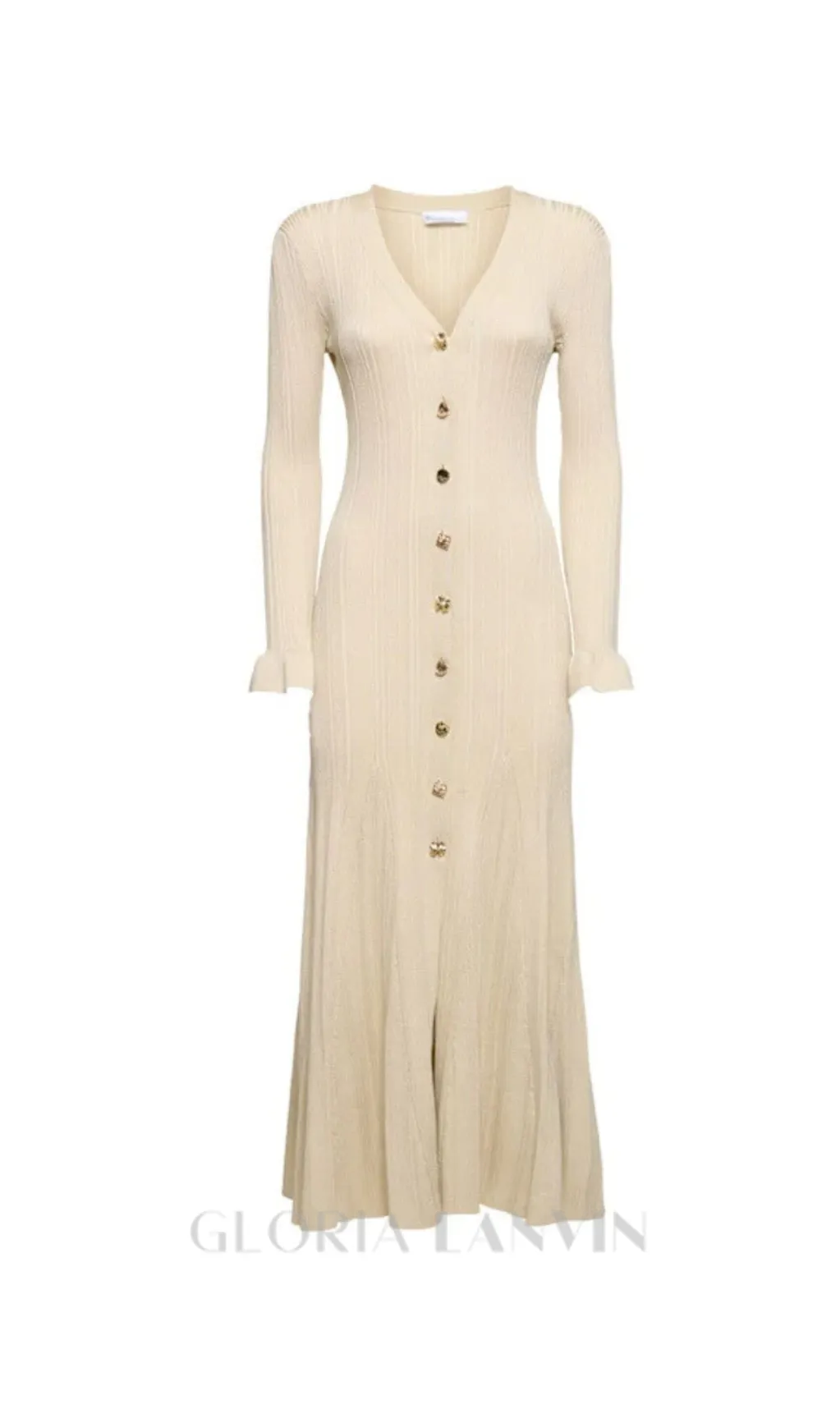 Ribbed viscose lam midi dress in beige Gloria Lanvin
