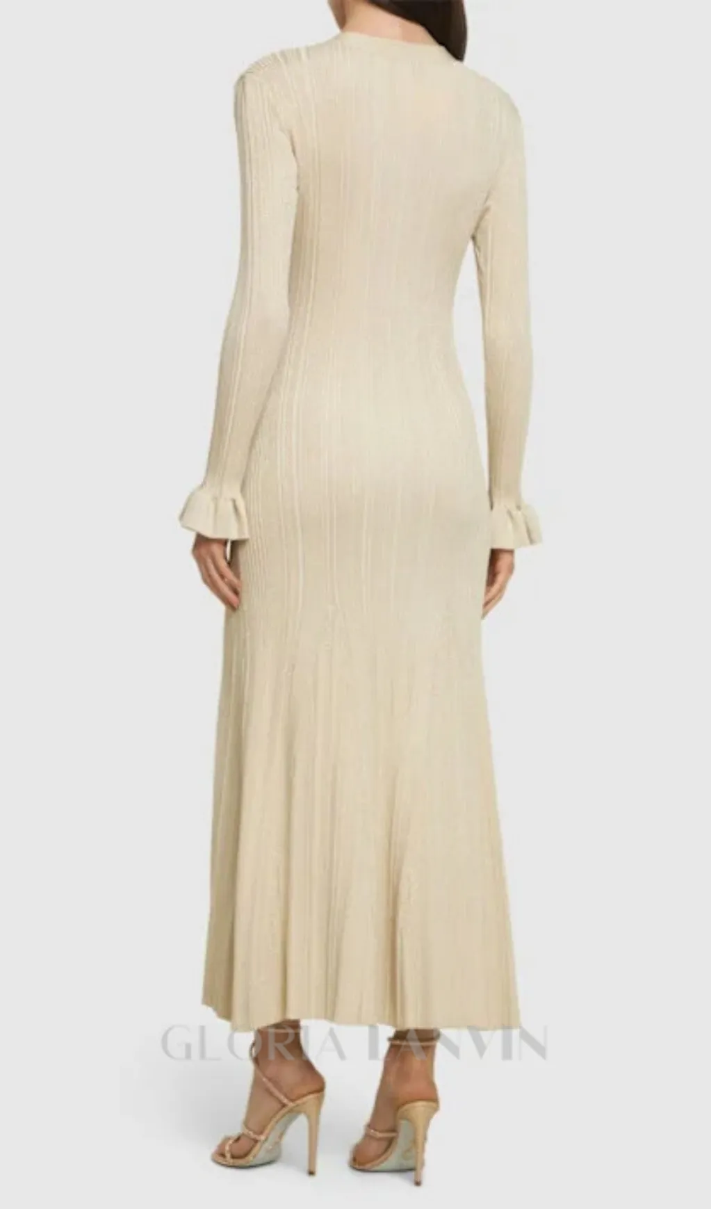 Ribbed viscose lam midi dress in beige Gloria Lanvin