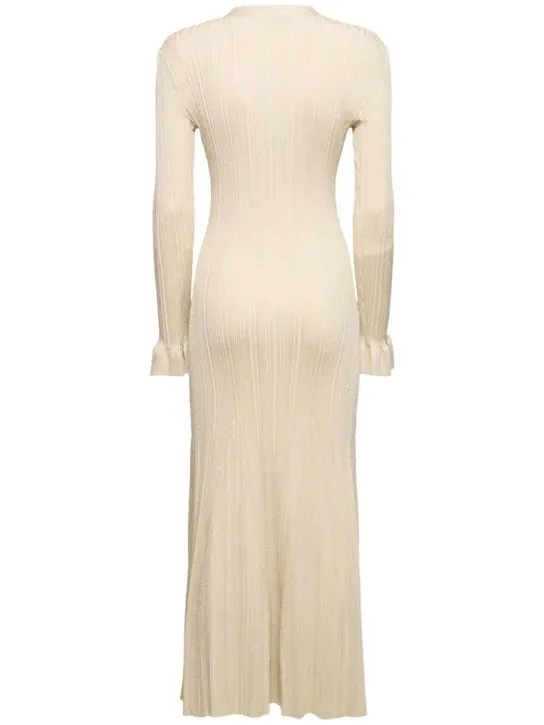 Ribbed viscose lam midi dress in beige Gloria Lanvin