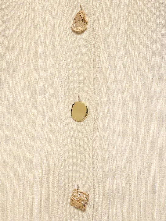 Ribbed viscose lam midi dress in beige Gloria Lanvin