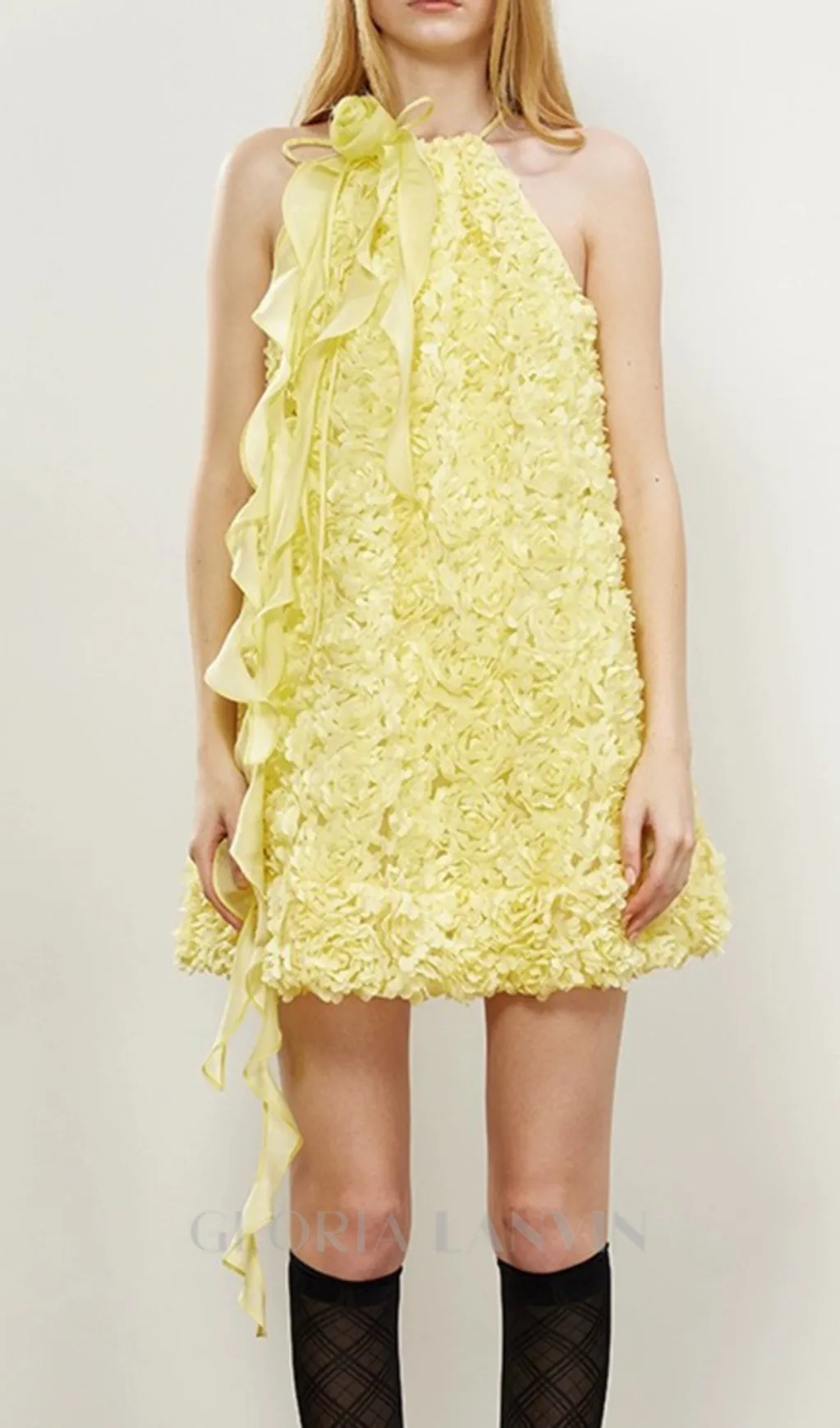 Ribbon halter mini dress in yellow Gloria Lanvin