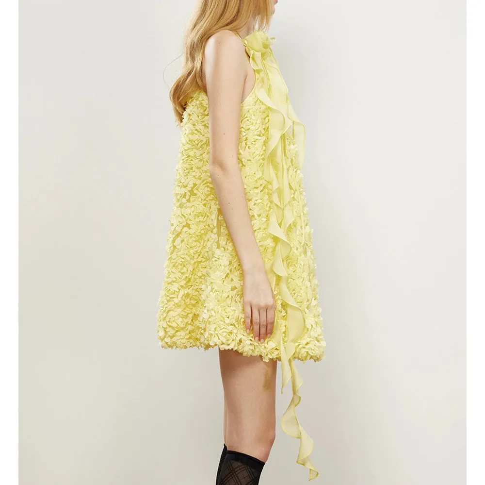 Ribbon halter mini dress in yellow Gloria Lanvin