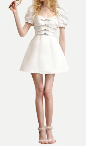 Ribbon Puff-sleeve Princess A-line Derss in white Gloria Lanvin