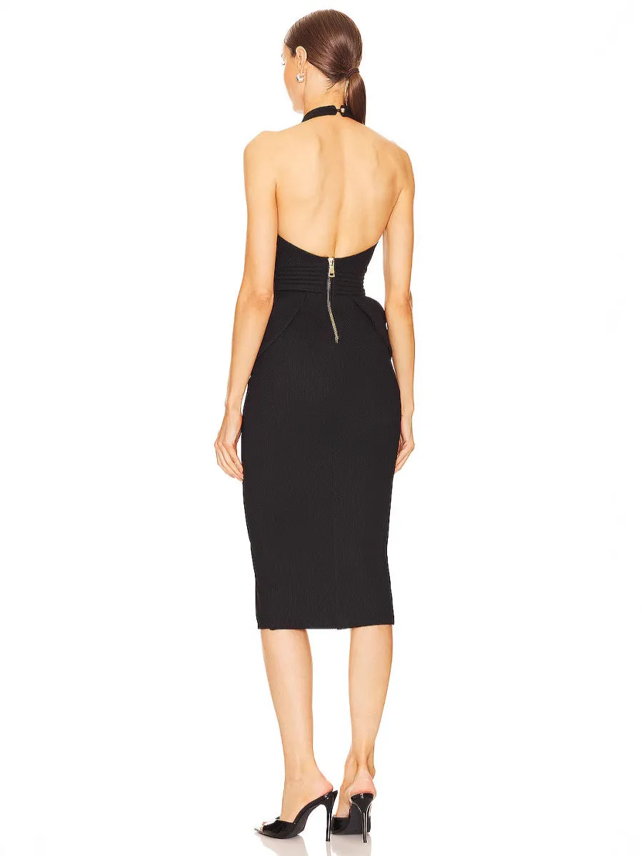 Rise Textured Halter Midi Dress in black Gloria Lanvin