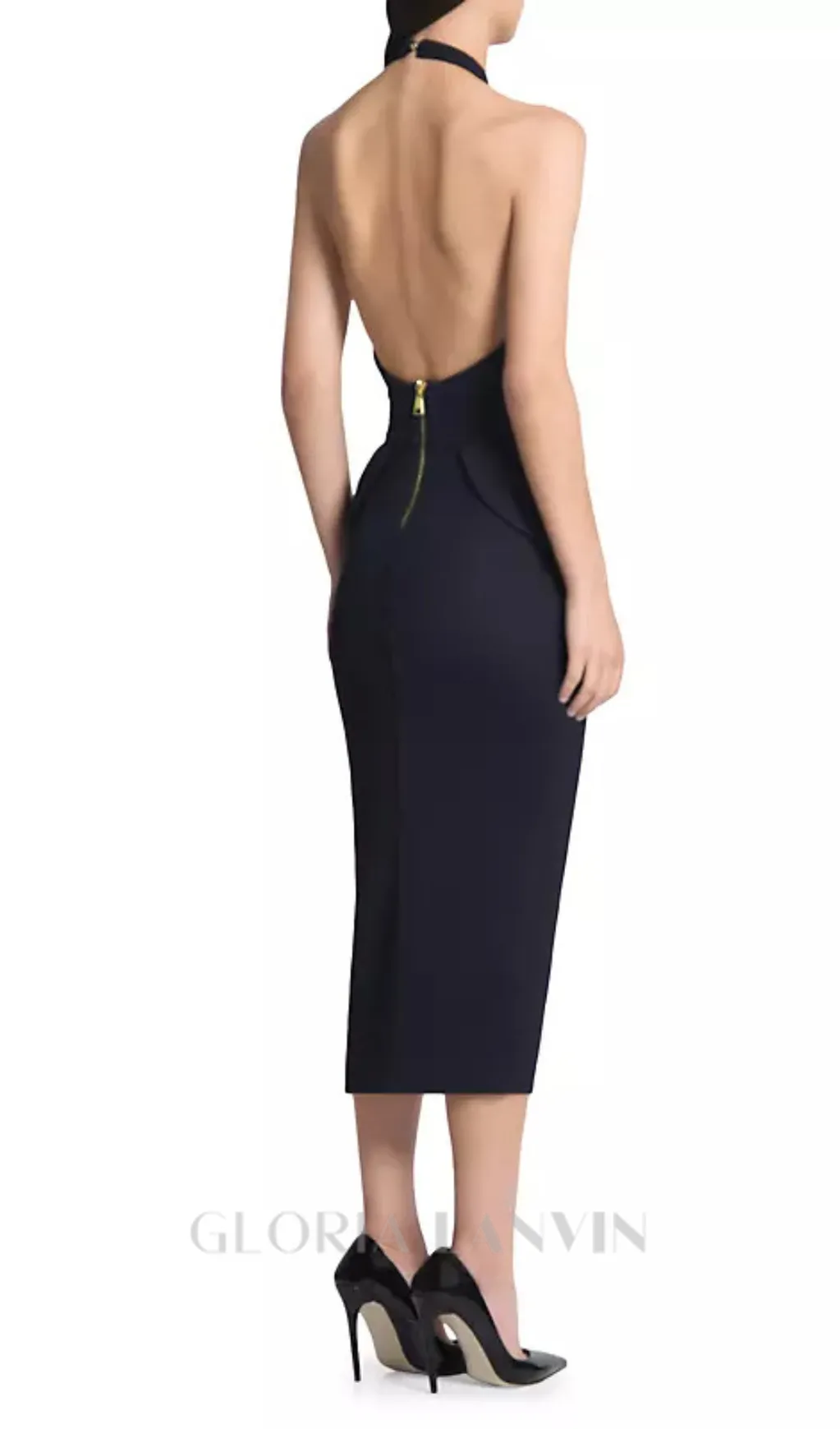 Rise Textured Halter Midi Dress in black Gloria Lanvin