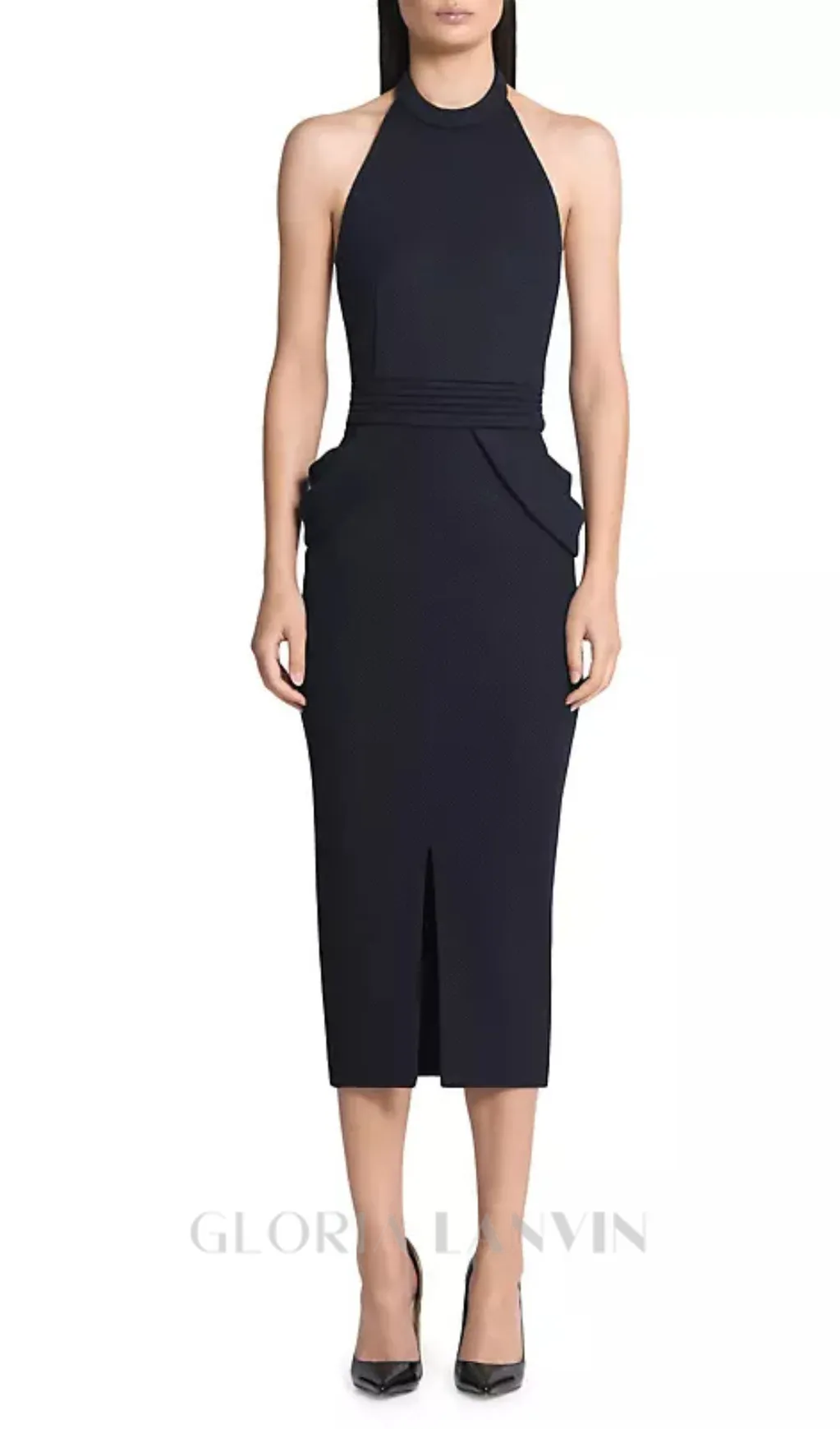 Rise Textured Halter Midi Dress in black Gloria Lanvin