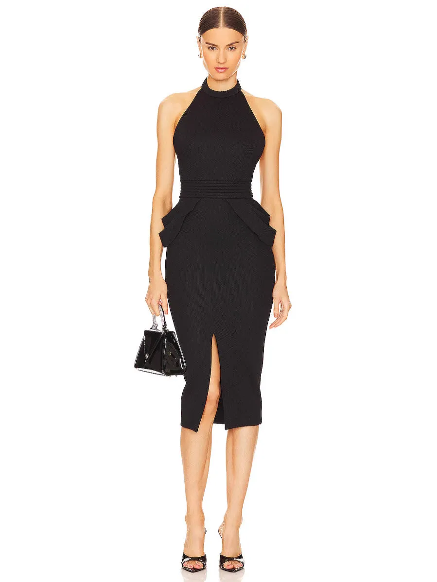 Rise Textured Halter Midi Dress in black Gloria Lanvin