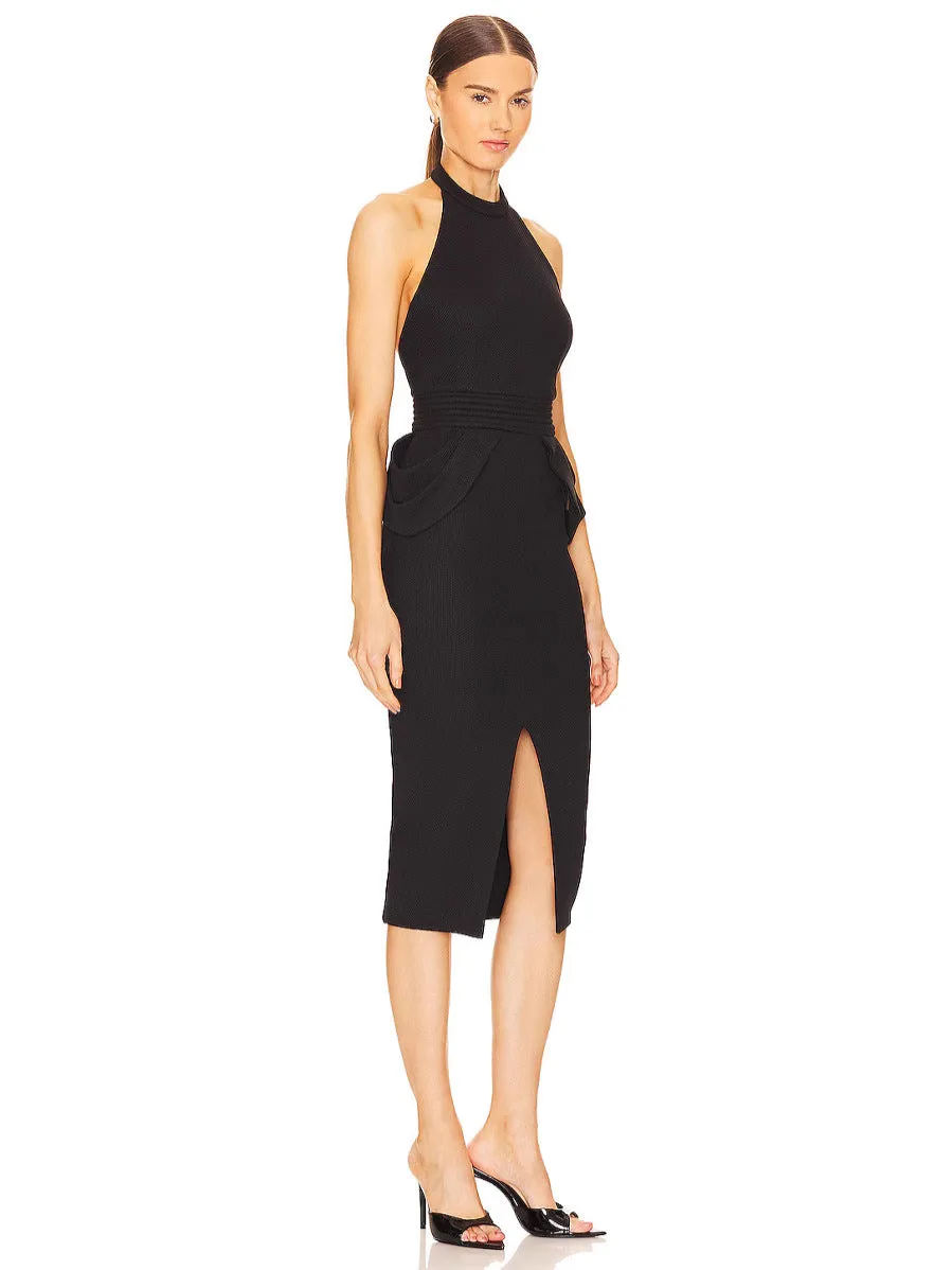 Rise Textured Halter Midi Dress in black Gloria Lanvin