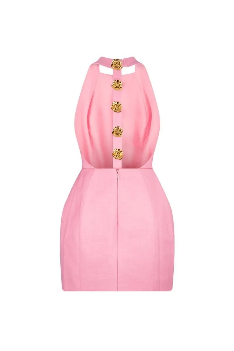 rita Halter Backless Mini Dress in pink Gloria Lanvin