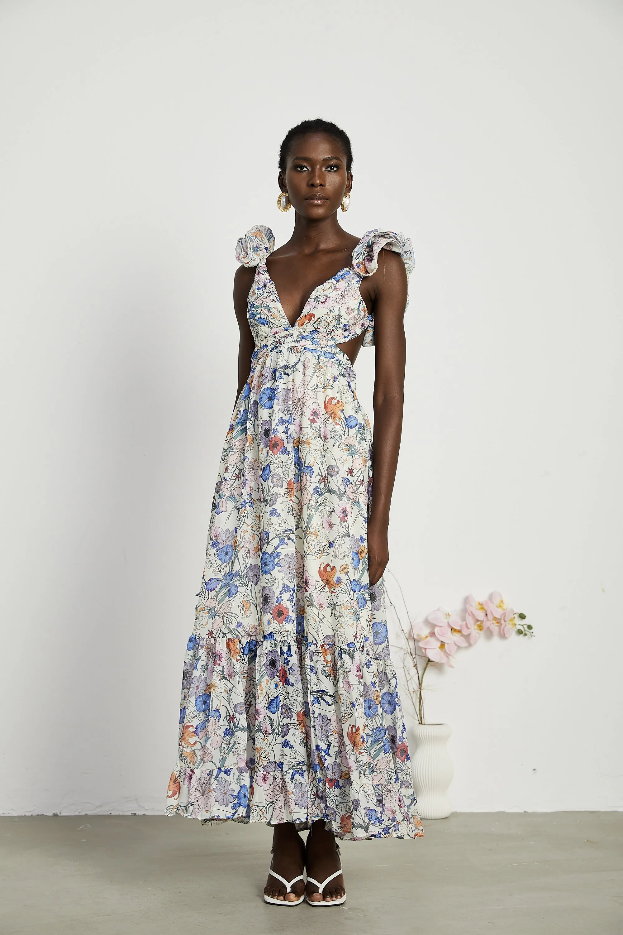 Rosalie floral-print cut-out midi dress Gloria Lanvin