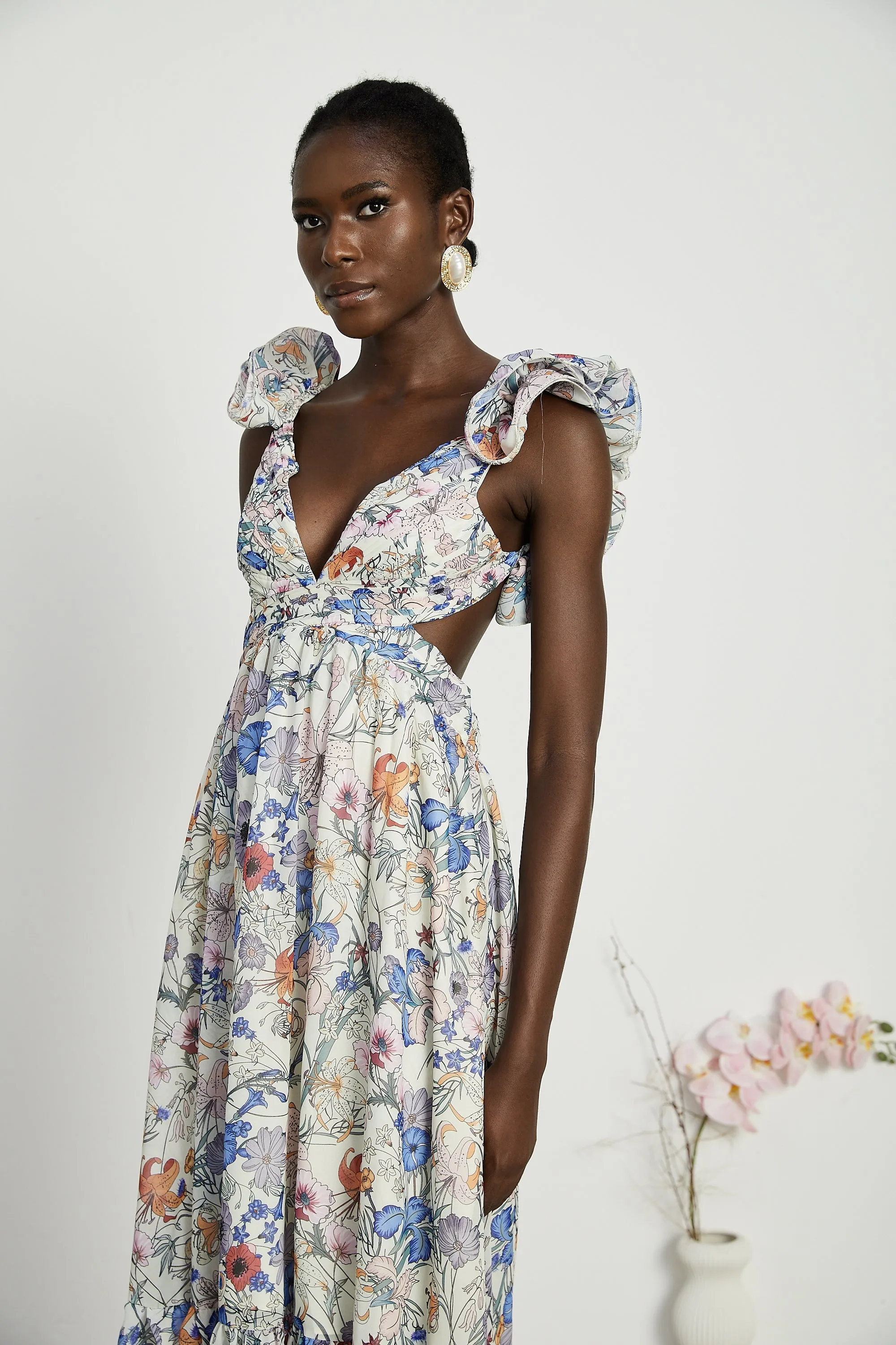 Rosalie floral-print cut-out midi dress Gloria Lanvin