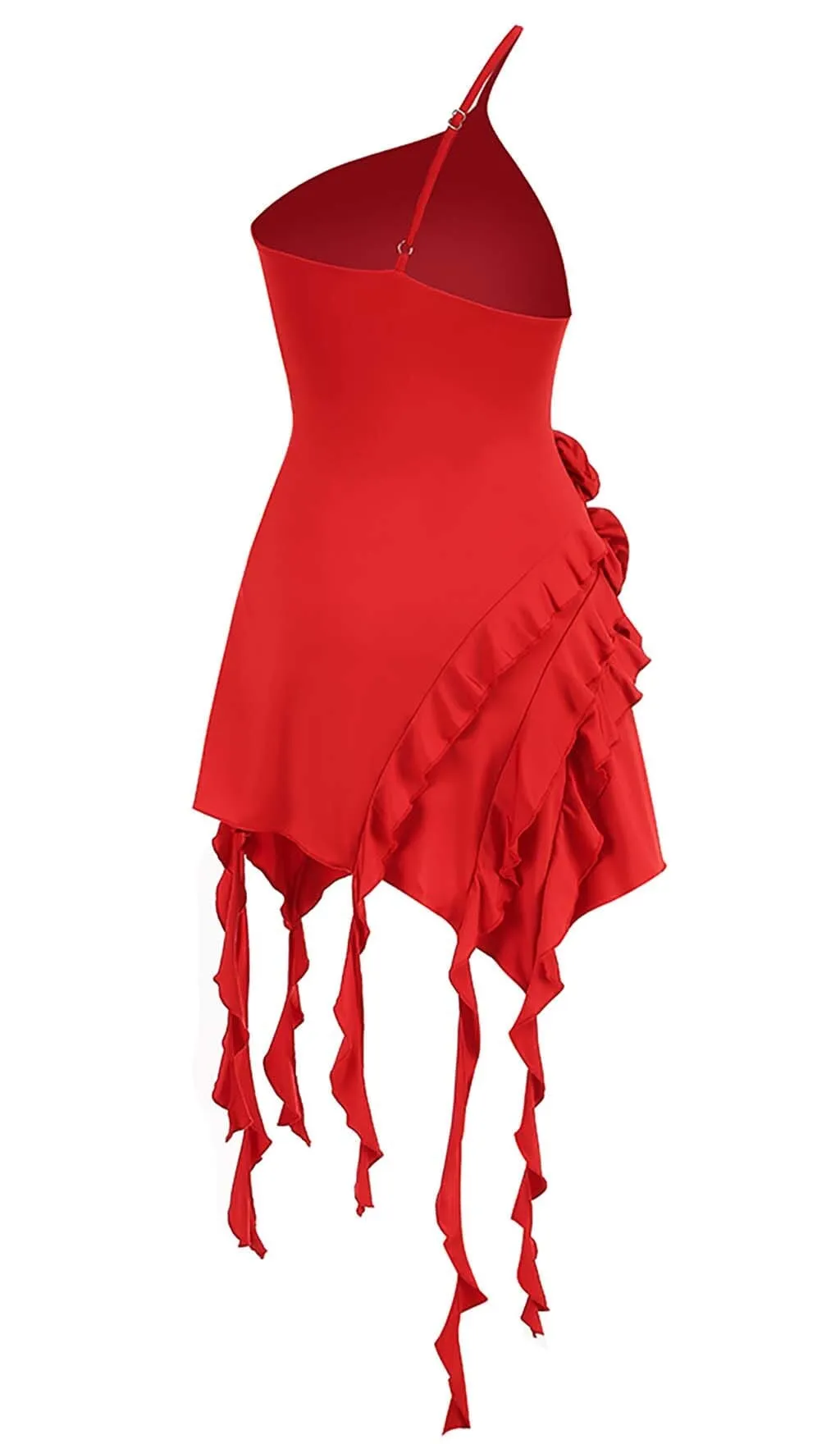 ROSE-DETAIL RUFFLED MINI DRESS IN RED Gloria Lanvin